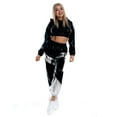 thumbnail image 2 of IBTOM CASTLE Women's Rave Outfit Shiny Crop Top Hoodie Casual Long Pants Hooded Workout Sweatshirt Dance Clubwear S Black, 2 of 8