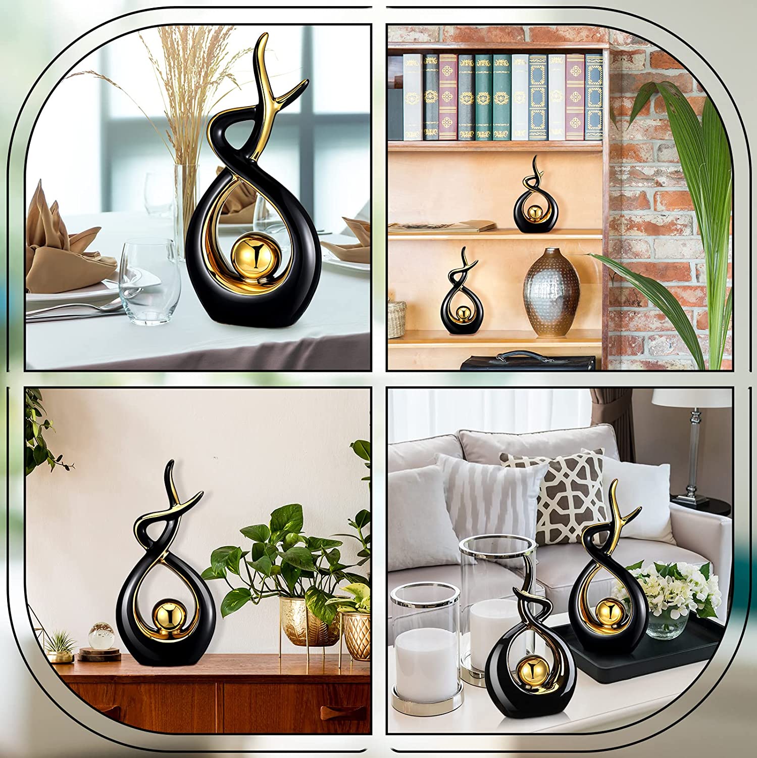 2 Pcs Modern Room Ceramic Decor Center Pieces Table Decorations Ceramic Statue Coffee Table Decor Dining Table Decor Centerpiece for Home Office Coffee Table Living Room, 2 Size (Black, Gold)