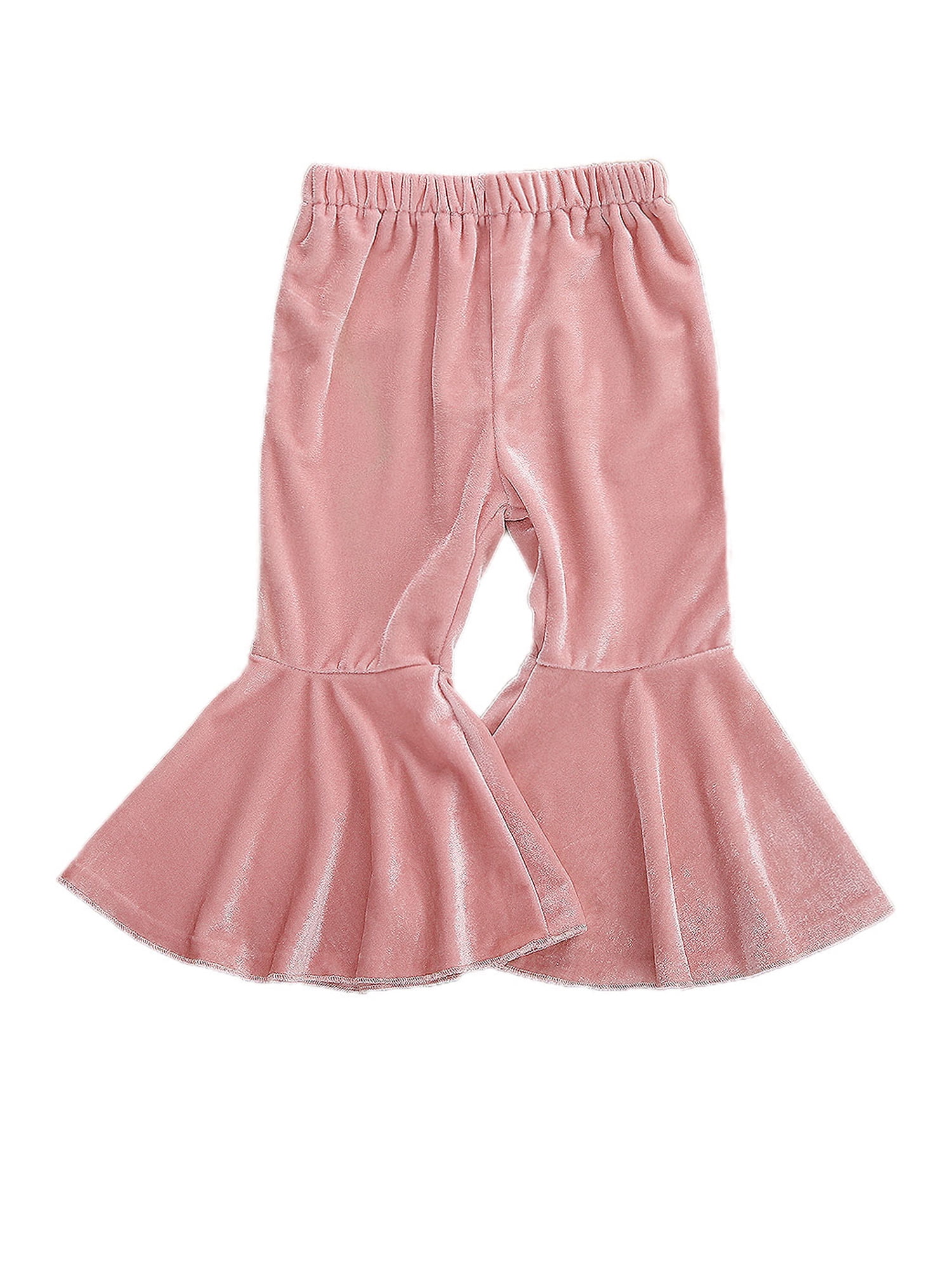 Nituyy Baby Girl Kids Bell Bottom Flare Pants Velvet Ruffle Leggings