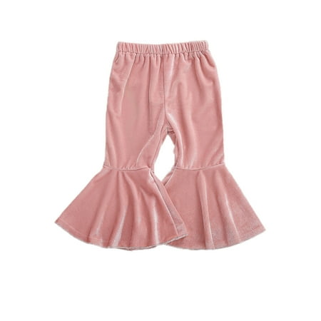 

Bowanadacles Baby Girl Ruffle Velvet Pants Bell Bottoms High Waist Trousers