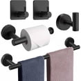 thumbnail image 1 of Kit de Accesorios de Baño de Pared, Acero Inoxidable, 5 Piezas, Incluye Toallero, Portarrollos, Ganchos Multifuncionales (Negro), 1 of 4