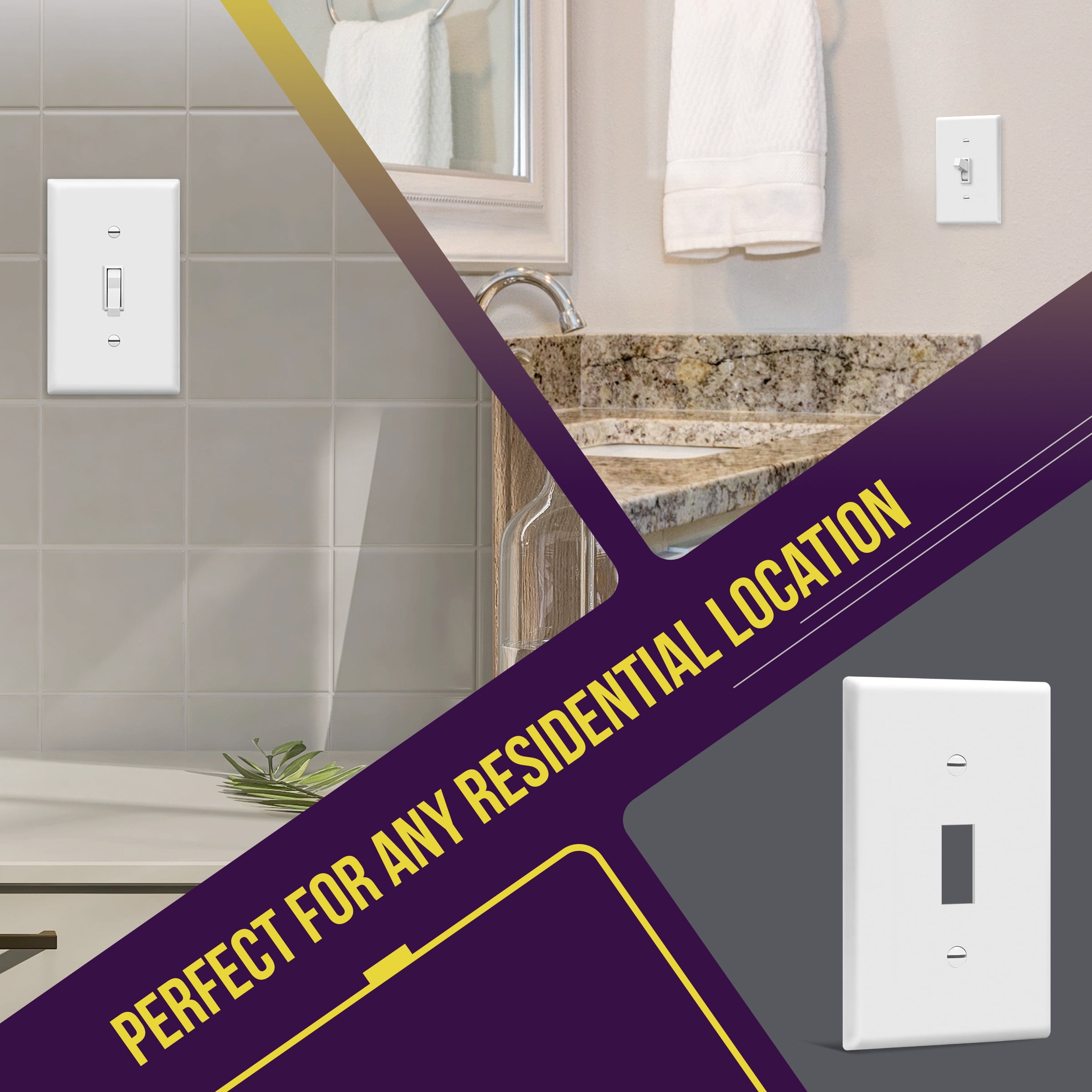 ENERLITES Toggle Light Switch Wall Plate, Gloss Finish, Standard Size 1-Gang, Unbreakable Polycarbonate Thermoplastic, 8811-W-40PCS, White (40 Pack)