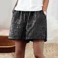 thumbnail image 2 of BUIGTTKLOP Women Cotton Linen Shorts Drawstring Casual Shorts Low Waist Lightweigh Summer Striped Shorts, 2 of 6