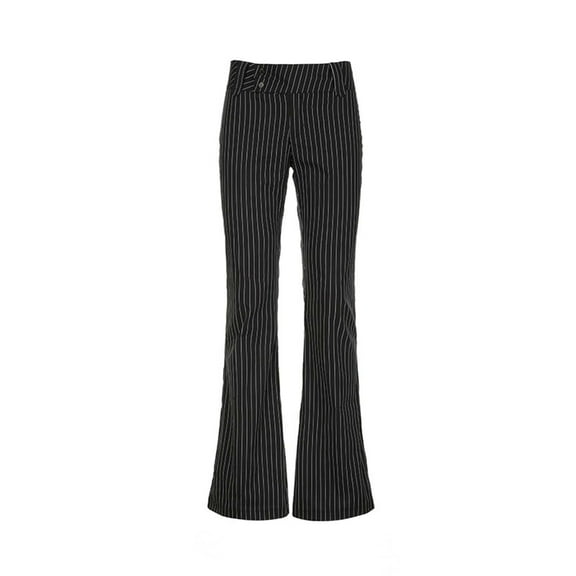 felwors Women's Pinstripe Flare Pants - Business High Waist Dress Trousers Black, L