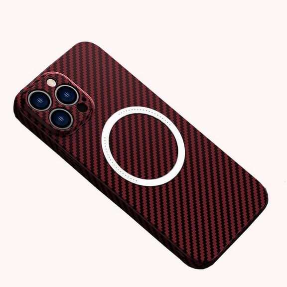 Magnetic Case for iPhone 16 Plus Case Compatible with MagSafe Charger Carbon Fiber Slim Ultra Anti-Scratch Shockproof Cover, Red