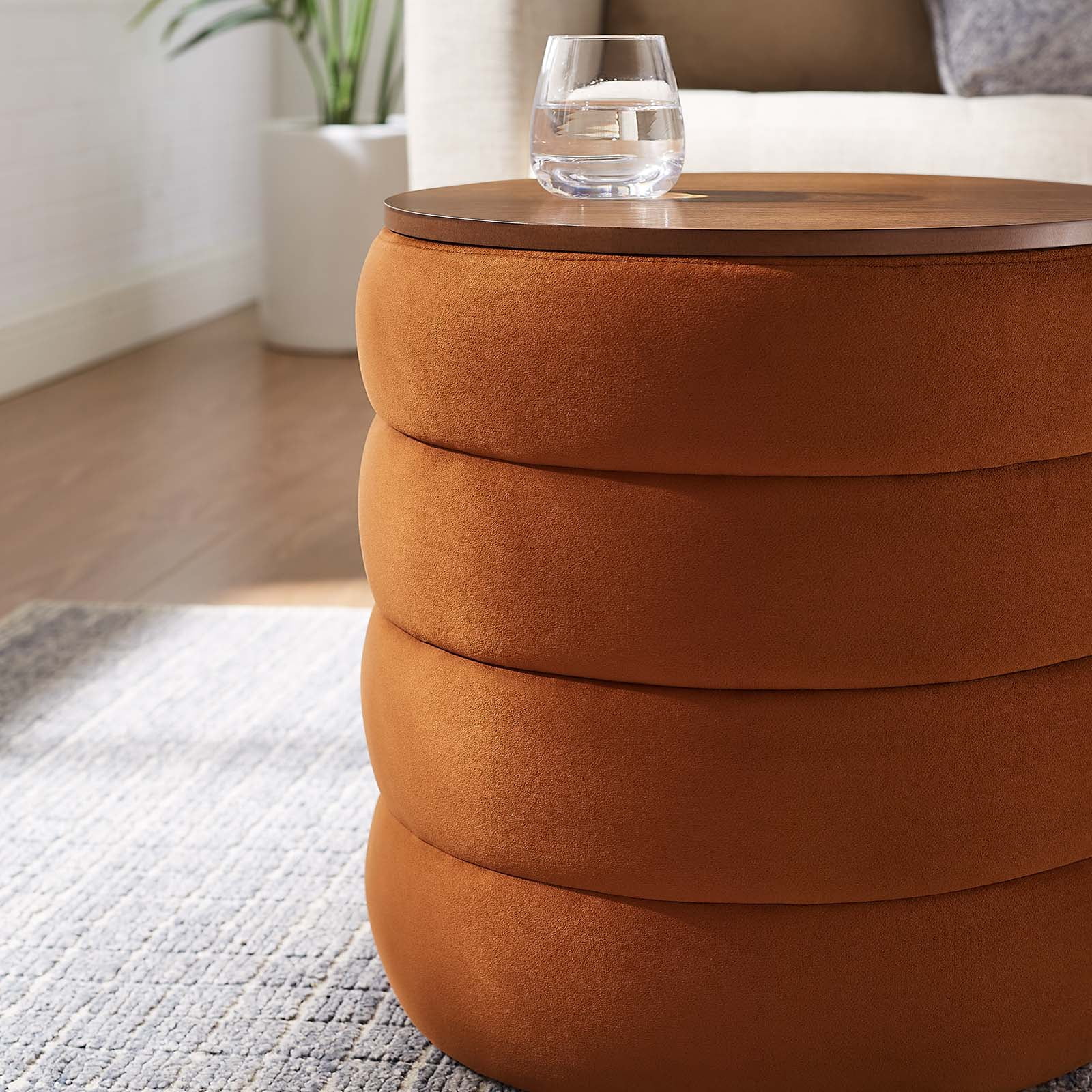 Modway Mezzo Round Performance Velvet Storage Ottoman in Rust