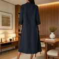 thumbnail image 5 of JGGSPWM Womens 3/4 Sleeve Linen Dress Casual Summer Dresses with Pockets Loose Midi A Line Flowy Dress Boho V Neck Sundress Blue M, 5 of 7