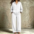 thumbnail image 2 of Szluipve Women Full Zip Hoodie 2 Piece Outfits Drawstring Long Sleeve Zip‑Up Hooded Jacket and Elastic Waist Wide Leg Pants Casual Tracksuit Loungewear Set White M, 2 of 7