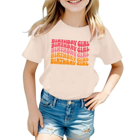 Hienoo Toddler Girls Birthday T-Shirt Letter Print Short Sleeve Casual T Shirt, Sizes 1-13