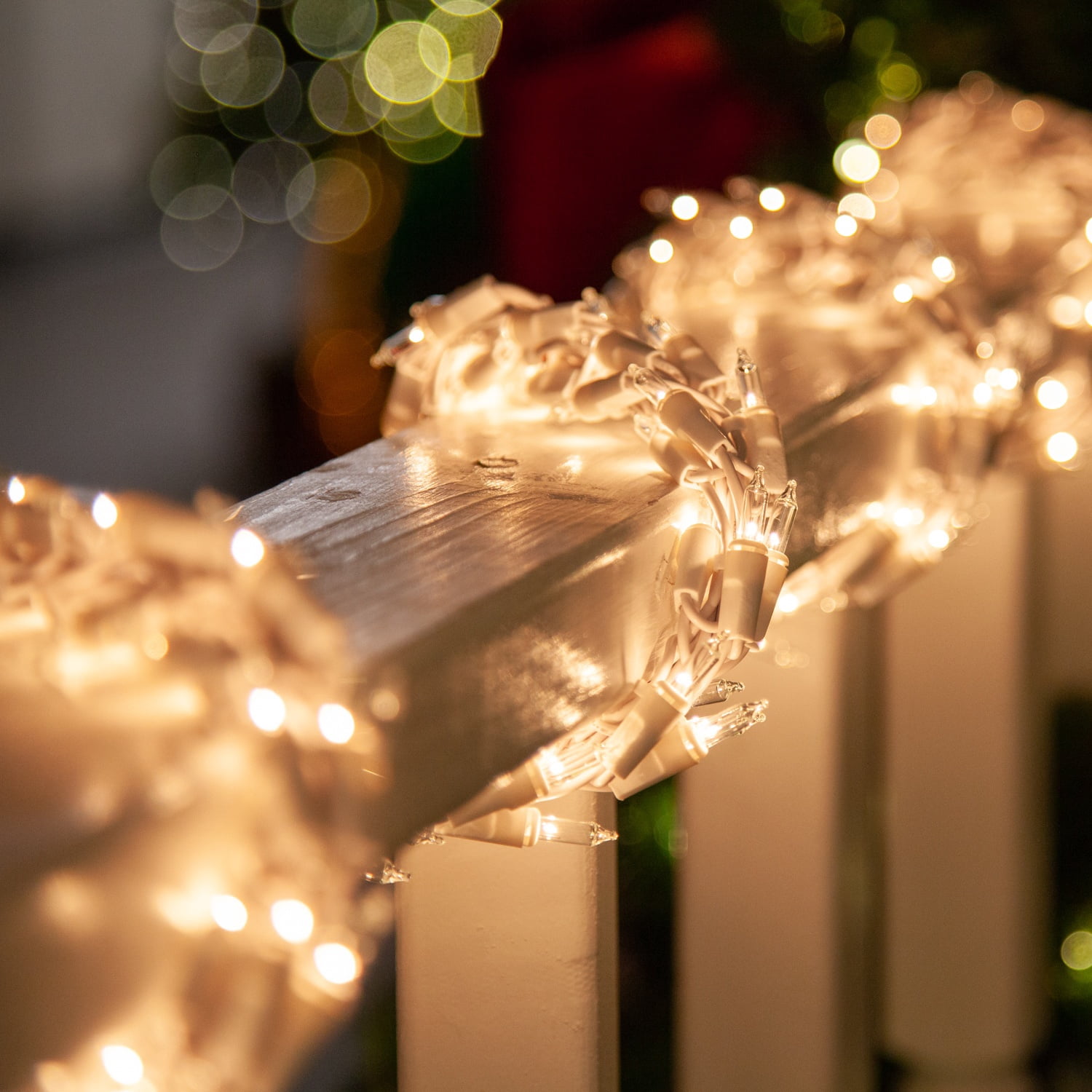 Wintergreen Lighting Clear Cluster String Lights Garland, 18ft, 600 Lights, White Wire Christmas Patio Porch Railing Banister Wedding Party Lights