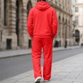 thumbnail image 5 of Dwelliawo Mens Hoodie Sweatsuit 2 Piece Solid Color Full Zip Relaxed Fit Hoodie Joggers Sport Pants Set Fleece Fall Suit with Pockets Red 3XL, 5 of 7