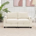 thumbnail image 2 of JUSTLET Velvet Loveseat Sofa Couch with Storage, 2 Seater Modern Couch with Storage Arm and Cup Holders for Living Room Bedroom Office Apartment, Beige, 2 of 7