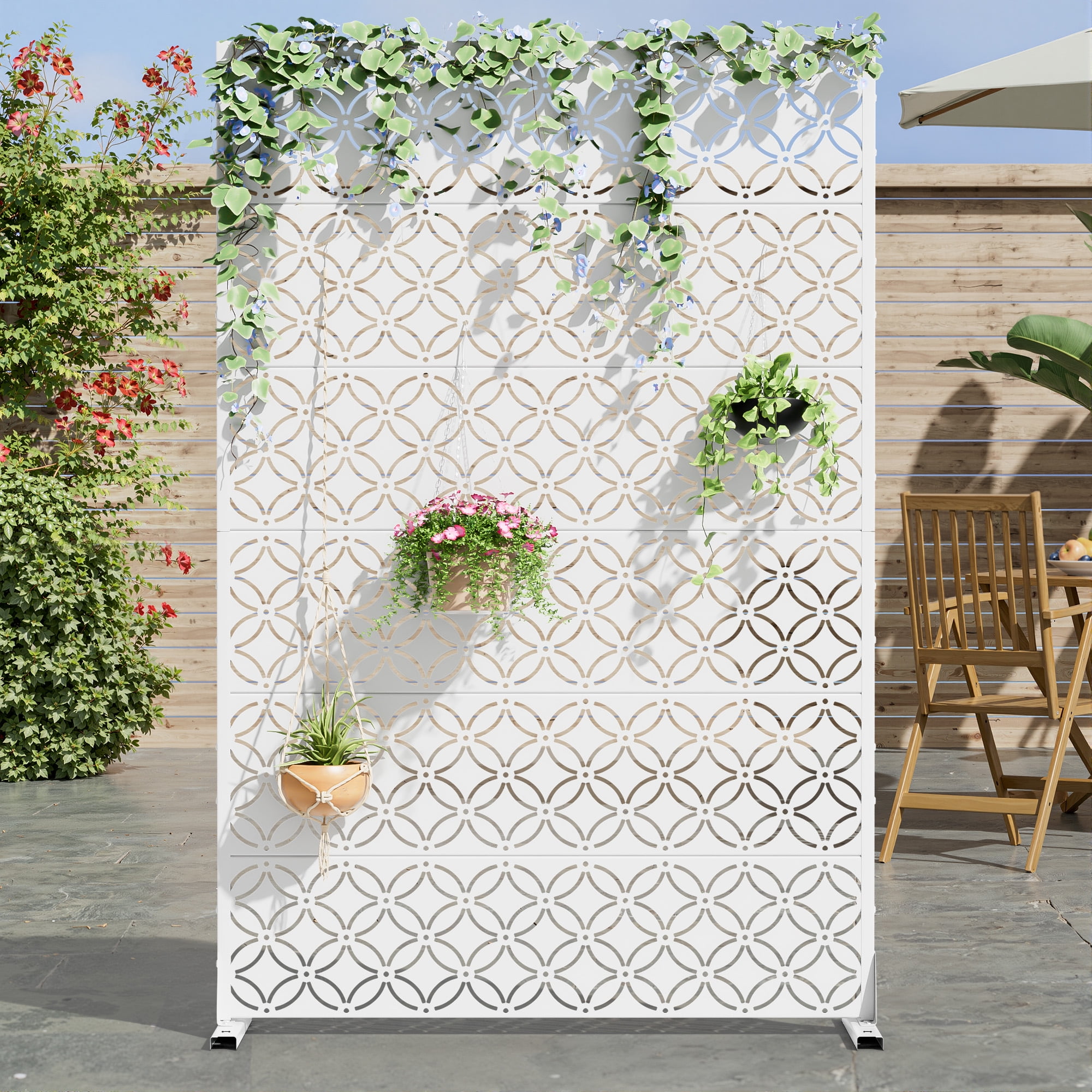 MAYEERTY 72*47" Outdoor White Metal Privacy Panel Screen for Patio, Coin Pattern