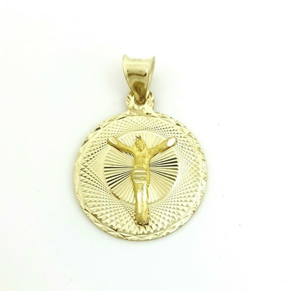 14k yellow gold round Jesus pendant charm gift religious fine jewelry 0.63" 1.2g