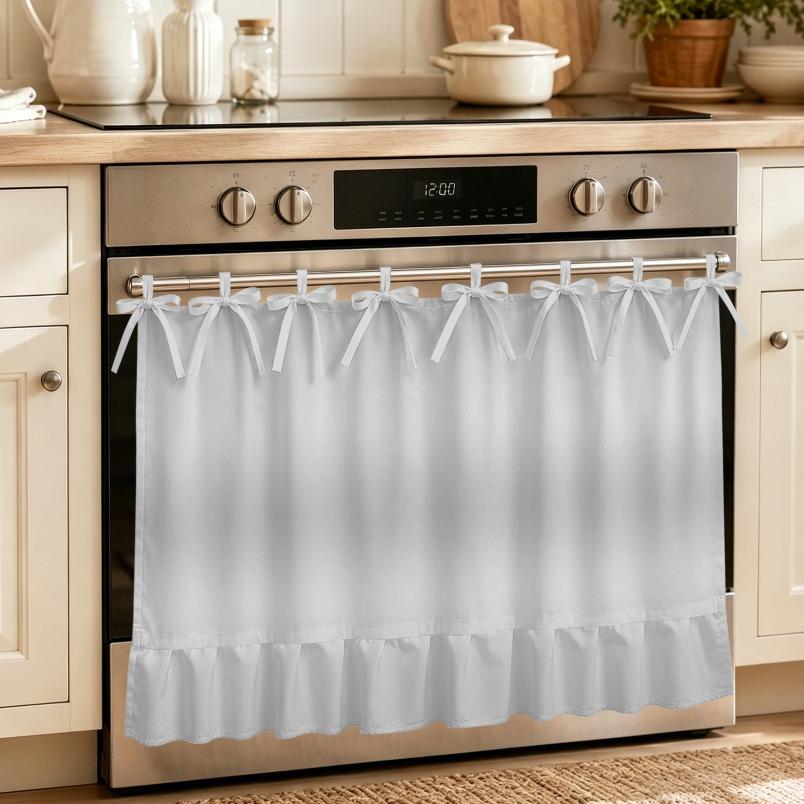 Oven Curtain for Kitchen Gray Gradient Modern Minimalist Stove Curtain With Ruffled Trim Dishwasher Curtains Abstract Silver Art Oven Skirt 27 x20