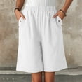 thumbnail image 3 of Bermuda Shorts for Women Knee Length Elastic Waist Wide Straight Leg Loose Fit Cotton Linen Shorts with Pockets, 3 of 7