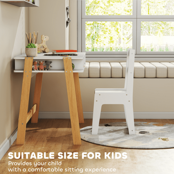 Kids Desk and Chair Set, MDF & Pine Wood, 4 Storage Compartments, Ergonomic Posture Support, 3-12 Years