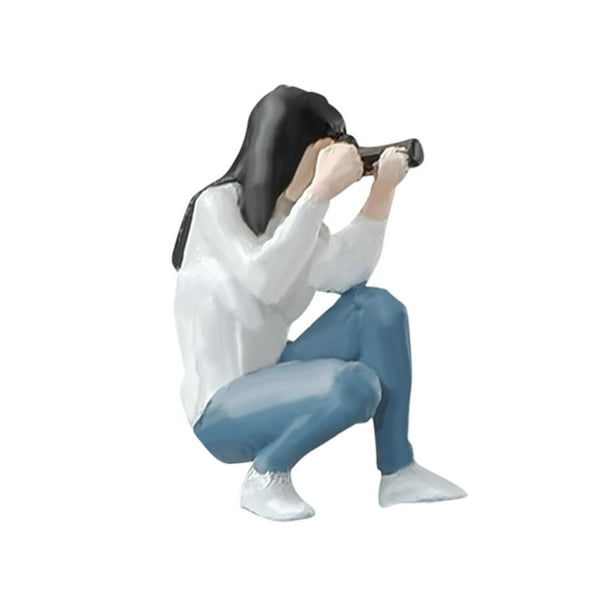 Figuras de niña a escala 1:64, con cámara, figuras pintadas, juego de roles, diseño de personas, modelo de niñas en miniatura para mesa de arena de
