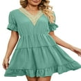 thumbnail image 1 of PENGXIANG Femmes Manches Courtes Mini Robe V Cou Volants Robes Décontractées une Ligne Fluide Été Plage Partie Robe de Soleil, 1 of 7