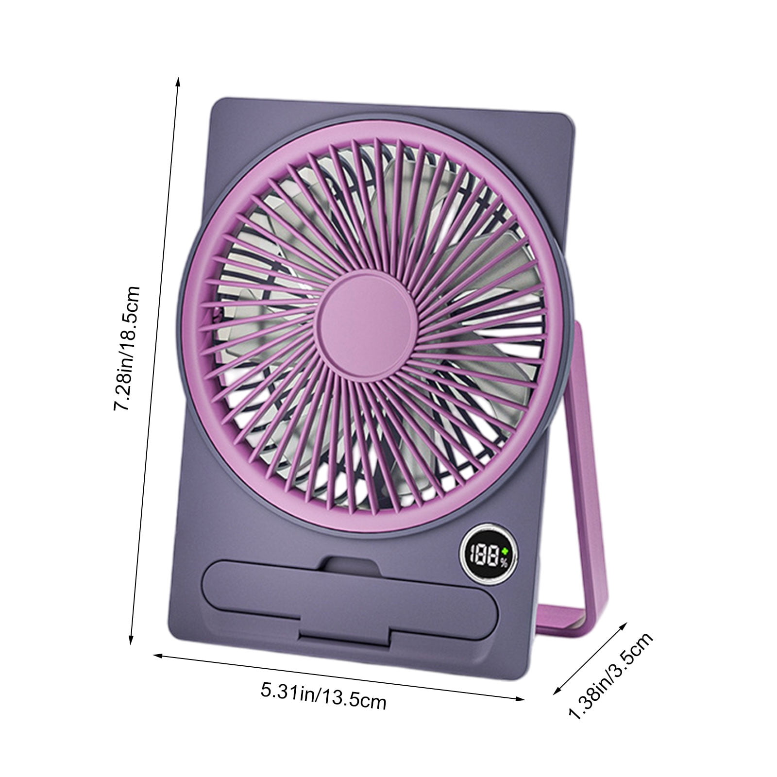 Yhmxh Small Desk Fan, 5 Speeds Adjustable Quiet Portable Rechargeable USB Fan With Digital Display, 180° Summer Wall-Mounted Fans for Home Office Kitchen Travel Outdoor (Purple)