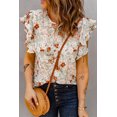 thumbnail image 3 of ABPHQTO Camiseta de manga corta con volante floral verde para mujer, 3 of 5