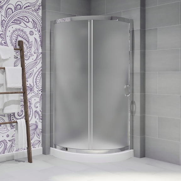 Ove Decors Breeze 36 in x 36 in x 77 in H Curved Corner Shower with Frosted Glass & Shower Base and Chrome Hardware