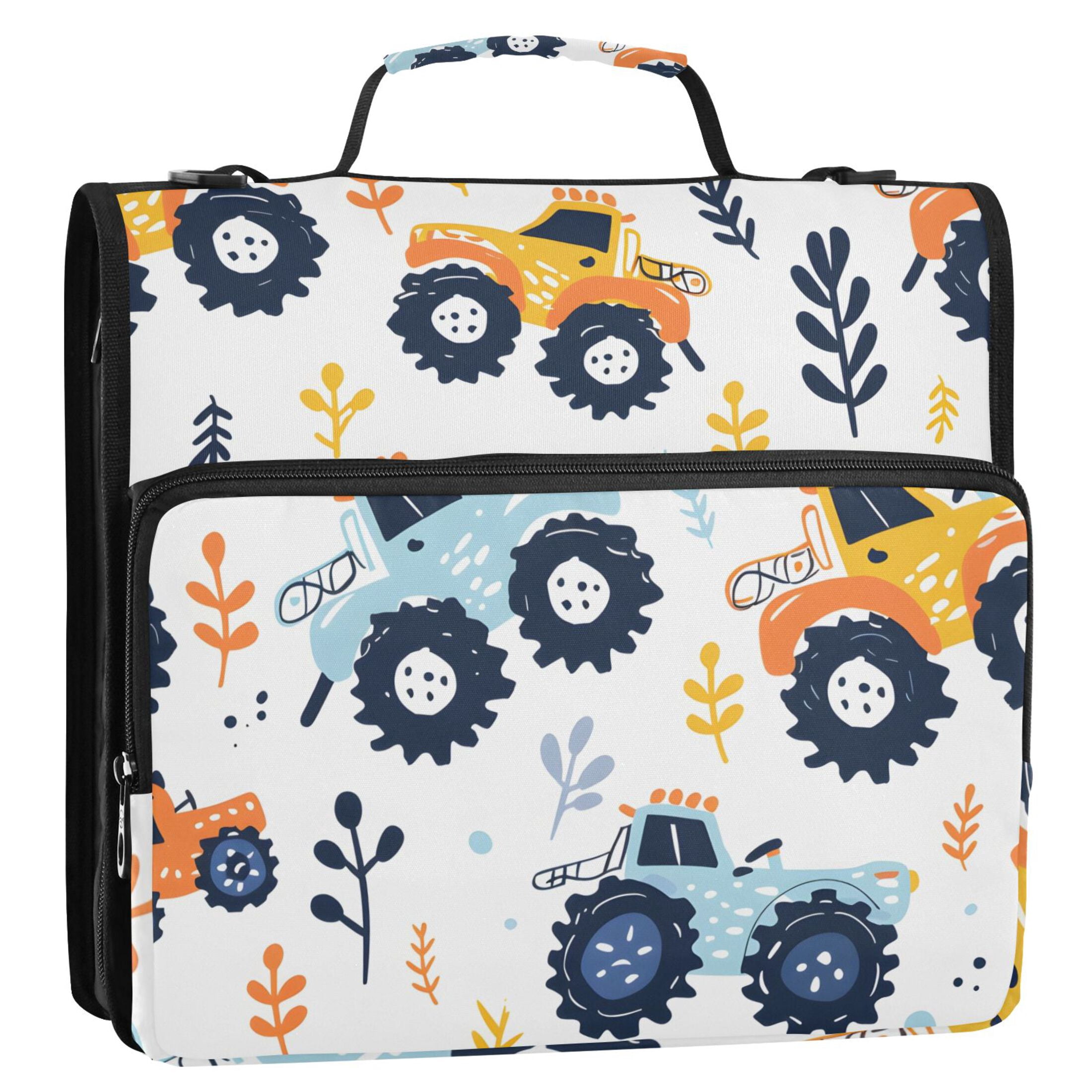 3 Ring Zipper Binder with Shoulder Strap Waterproof Trapper Keeper 2 Inch D-Ring 500 Sheets Capacity Cartoon Monster Truck
