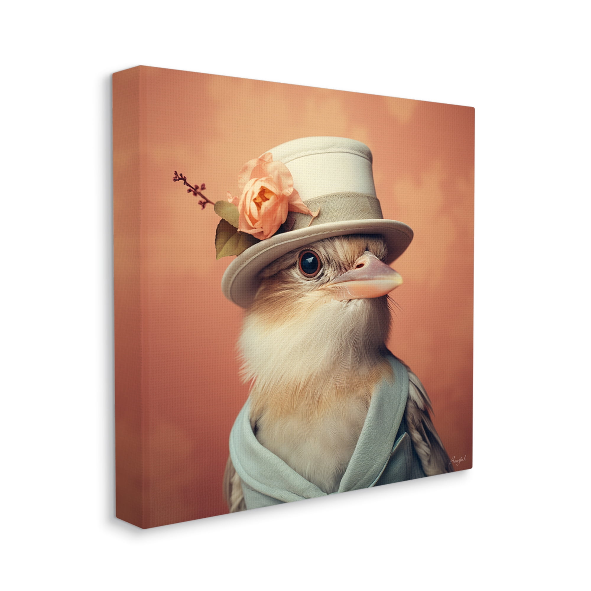 Stupell Industries Bird in Vintage Hat Animals & Insects Painting Gallery Wrapped Canvas Art Print Wall Art, 24 x 24