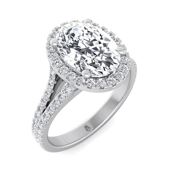 Corsica - Moissanite Oval Cut Lab Diamond Engagement Ring with Emerald Side Stones