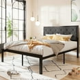 thumbnail image 2 of Allewie Full Size Metal Platform Bed Frame with Tufted Diamond Stitched Fabric Headboard, Dark Grey, 2 of 7