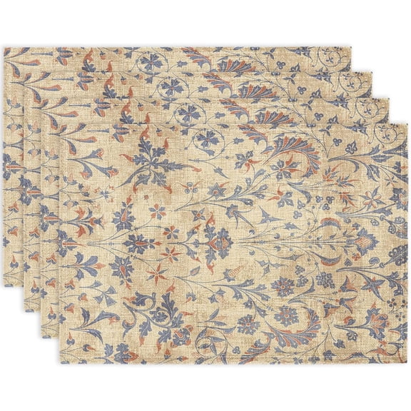 Boho Floral Cream Placemats Set of 4,Vintage Elegant Farmhouse Table Center Linen Decor,12x18 Inch Country Rustic Farmhouse Magical Fall Table Mats for Party Kitchen Dining