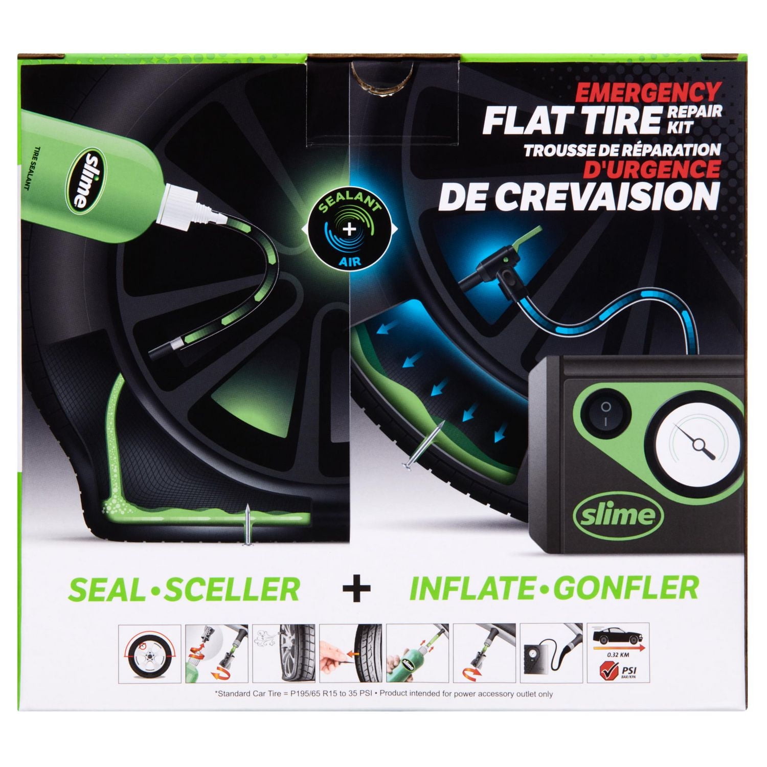 Trousse de réparation d'urgence de crevaision Slime Répare et gonfle les pneus