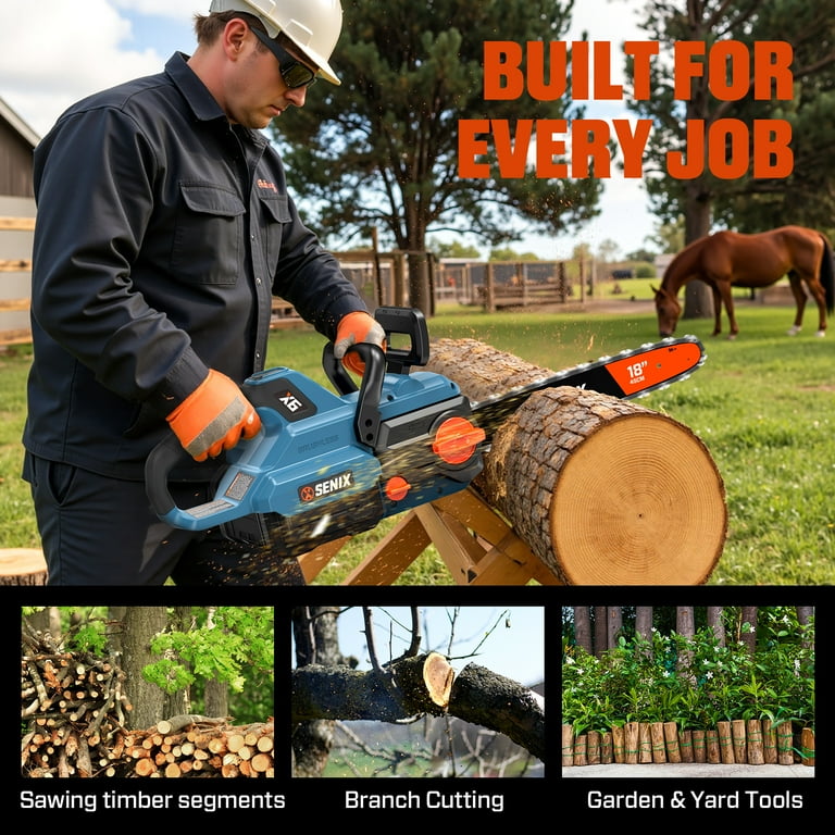 Senix 60V 18-Inch Brushless Cordless Chainsaw with Automatic Oiler