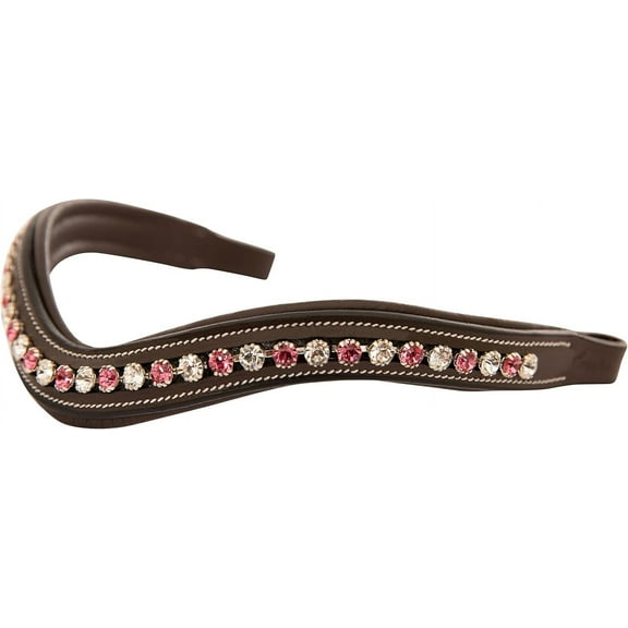 Exion Horse Browband For English Bridle | Curved Shape Padded Equestrian Browband For Show & Dressage | White & Pink Crystal Browband For Horses