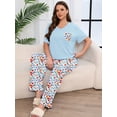thumbnail image 5 of SHOWMALL Women's Plus Size Loungewear Set Orange Blue Floral Bloom 5X 2 Piece Pajama Set Sleepwear for Spring Summer Fall, Short Sleeve Top and Printed Long Pants with Side Pockets, 5 of 7
