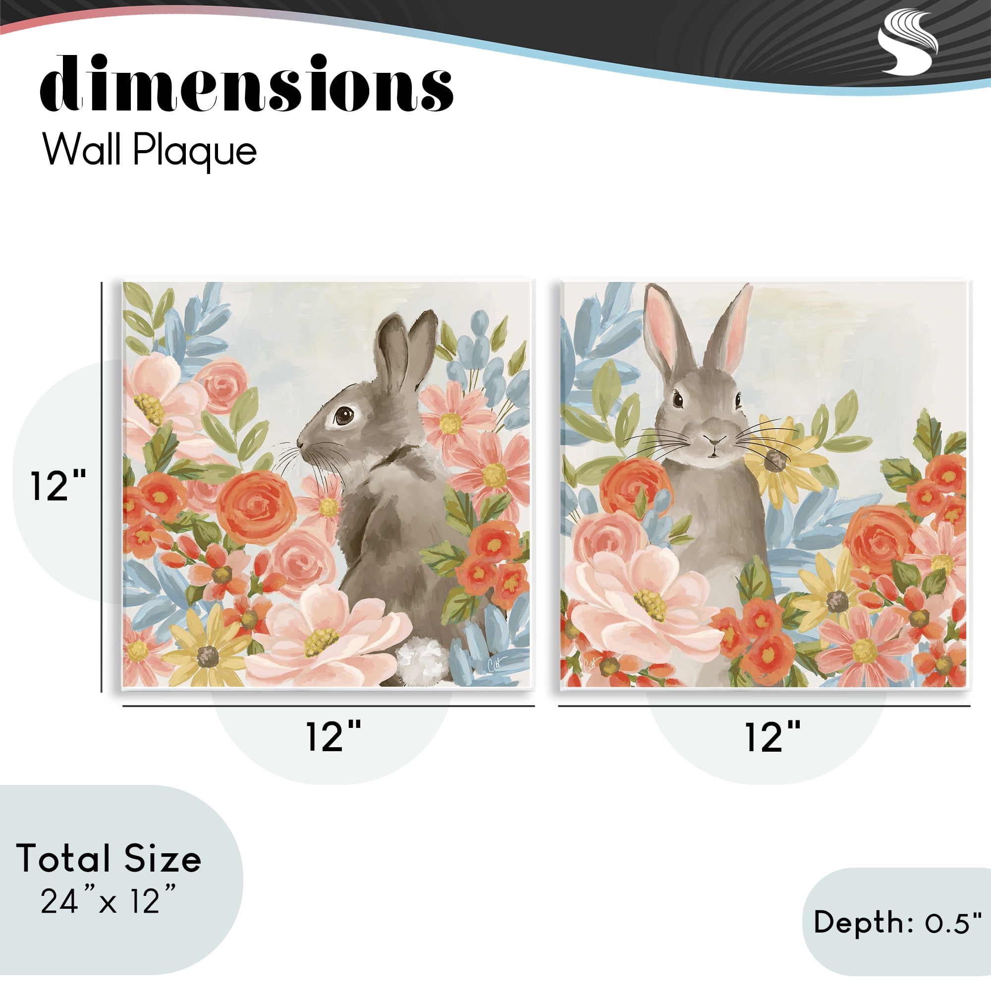 Stupell Industries Bright Bunny Blooms 2 Piece Wall Plaque Art Set, design by Cat Thurman Designs
