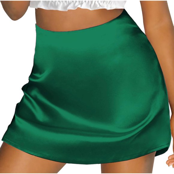 Elvqul Skirt for Women Summer Mini Skirt Green High Waisted Elastic Waisted Womens Short Skirt Pencil