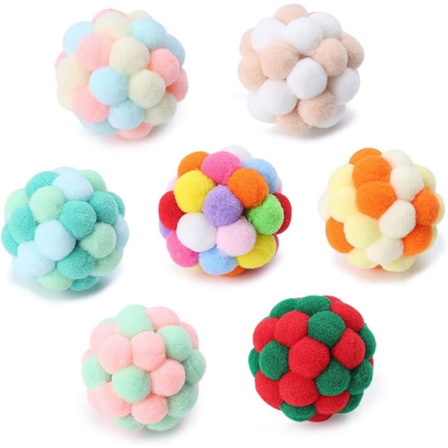 Bunte Plüsch-strengste Katze-Spielwaren Juguete para Gatitos con 7 Pompones, Pelota de Peluche Colorida para Gatos, Bolas Coloridas para Gatos con Campana, Pelota de Felpa para