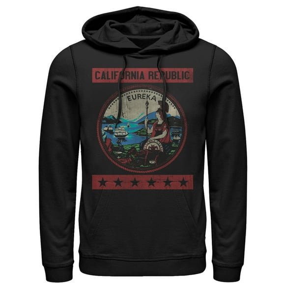 Men's Lost Gods California Republic Seal Pull Over Hoodie Black Medium