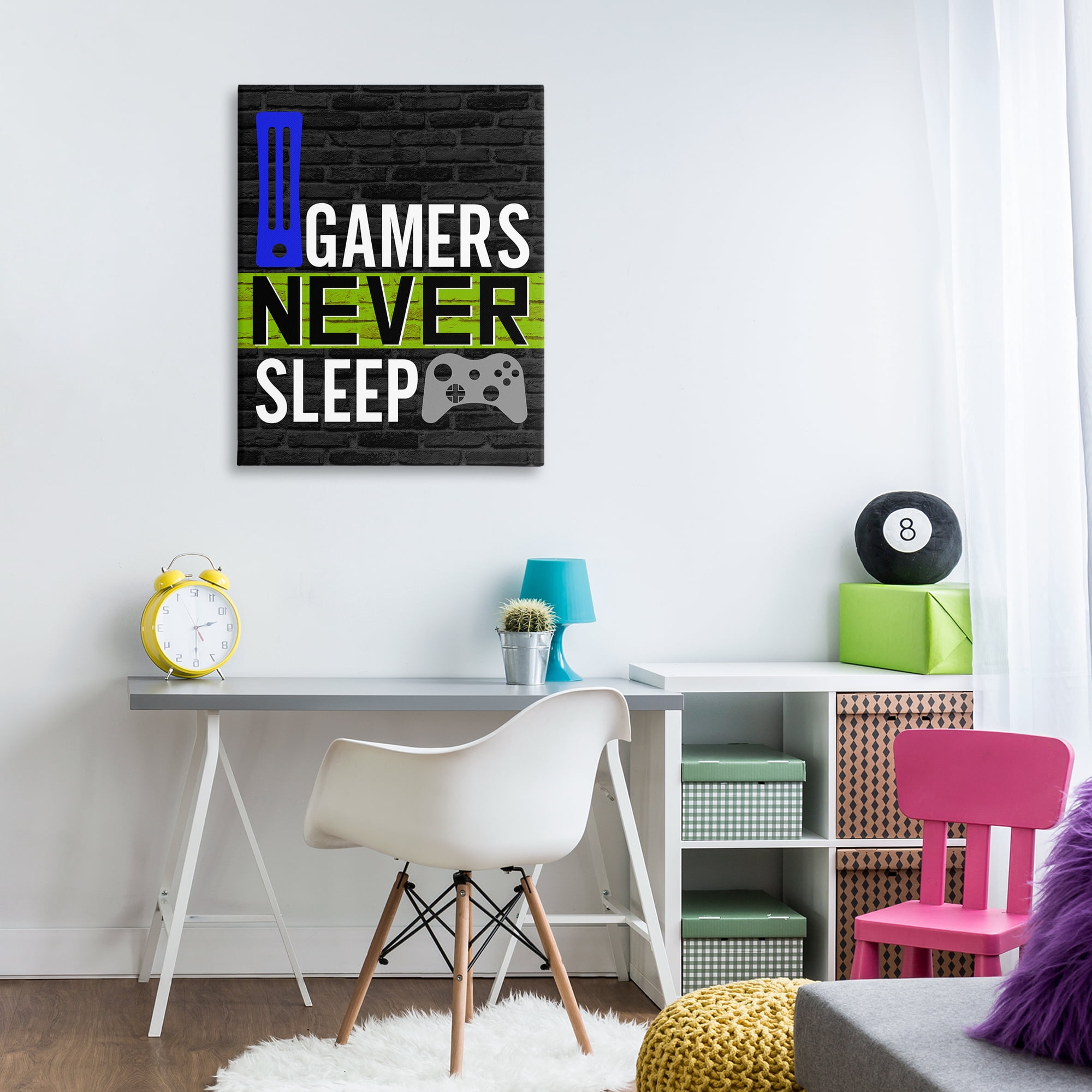 Stupell Industries Gamers Never Sleep Typography Painting Gallery Wrapped Canvas Art Print Wall Art, 30 x 40