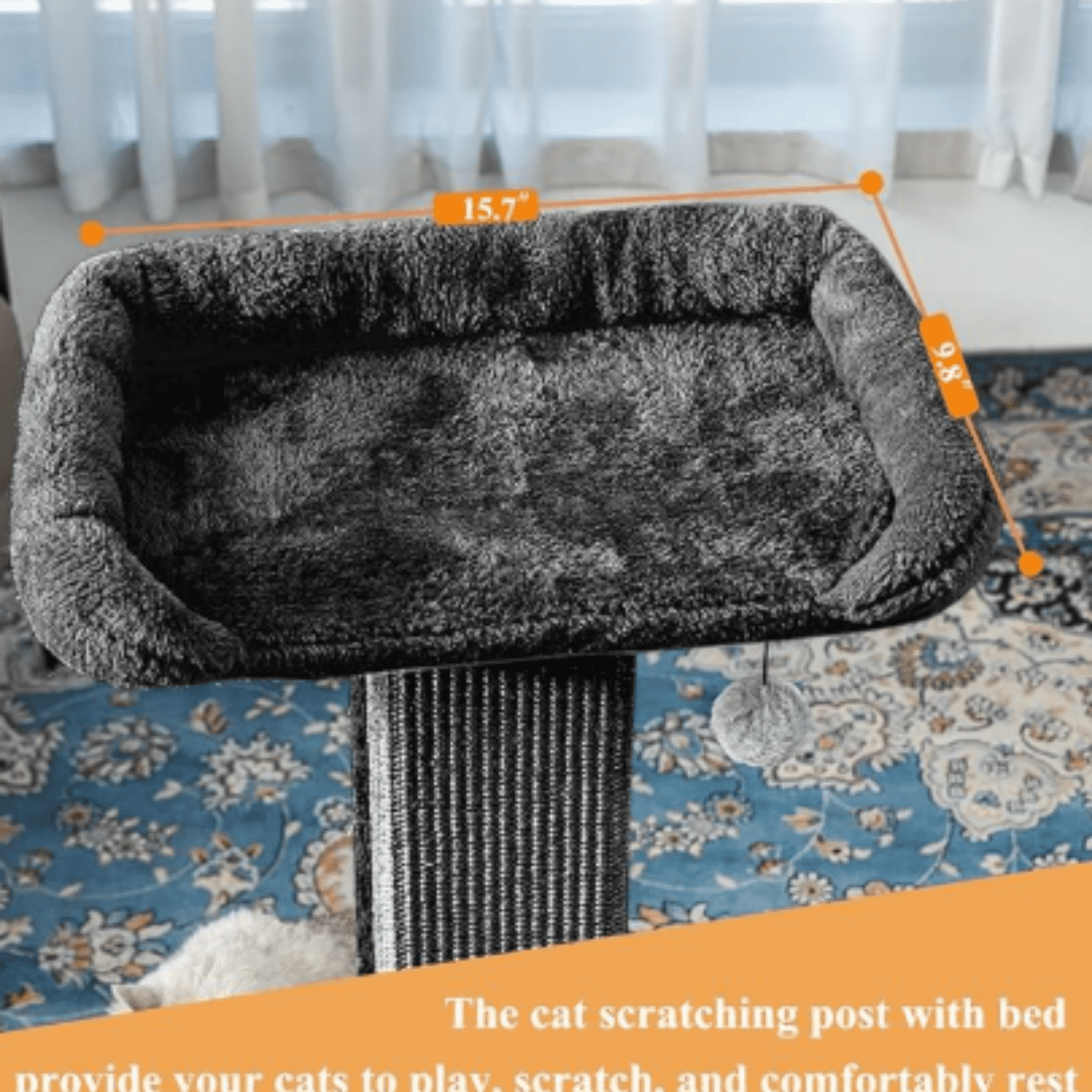32" Cat Scratching Post for Indoor Cats, Sisal Cat Scratcher with P Perch, Large Scratch Post with Bed, Removable Cover, Sisal Fabric,Black