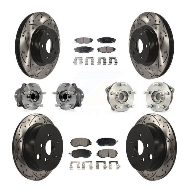Transit Auto Ensemble de Roulement de Moyeu avant Arrière Rotor de Frein à Disque Enduit et Tampons Semi-Métalliques (10 Pcs) pour Voiture 2012-2013 Subaru Impreza Base Limitée Premium Côté Conducteur Passager Gauche KBB-110855