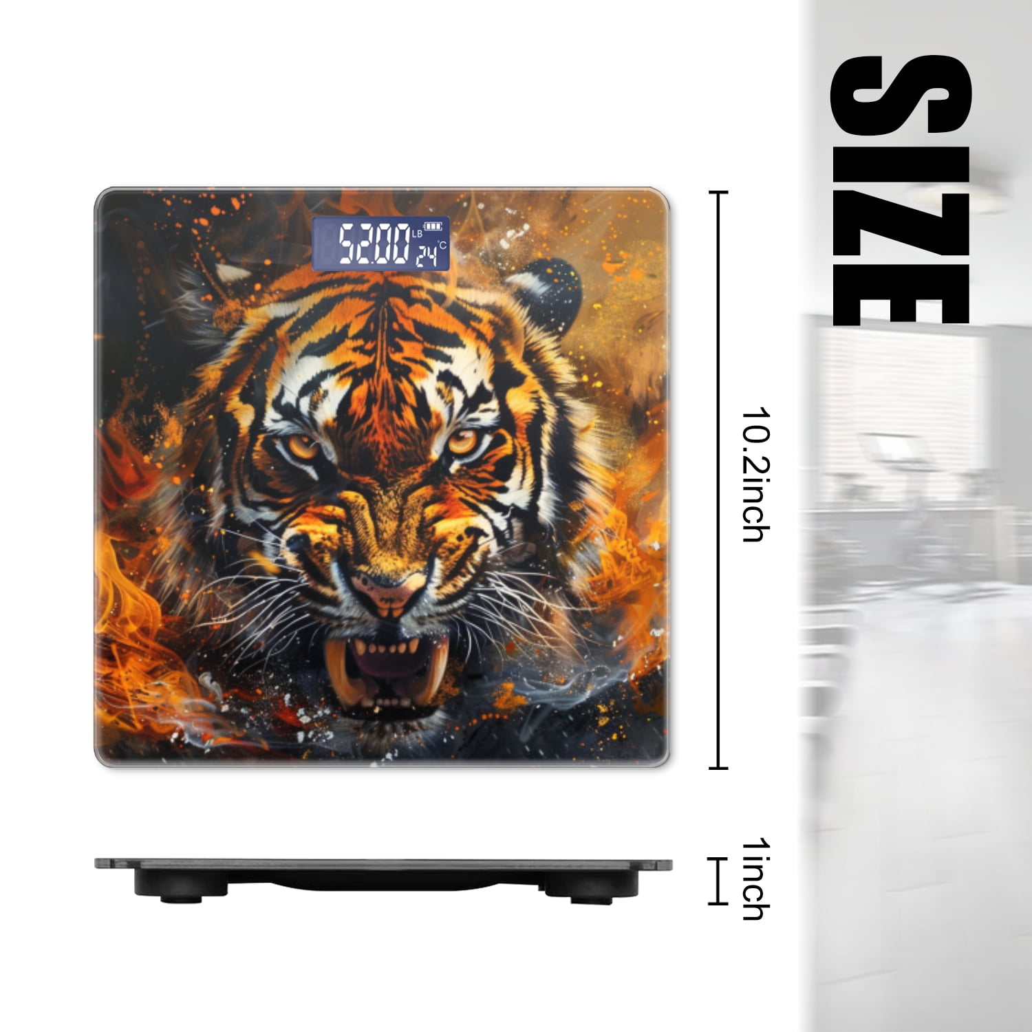 Bathroom Scale, Highly Accurate Digital Body Scale,Precisely Measures Weight up to 400 lbs-Fierce Tiger Surrounded By Flames And Sparks