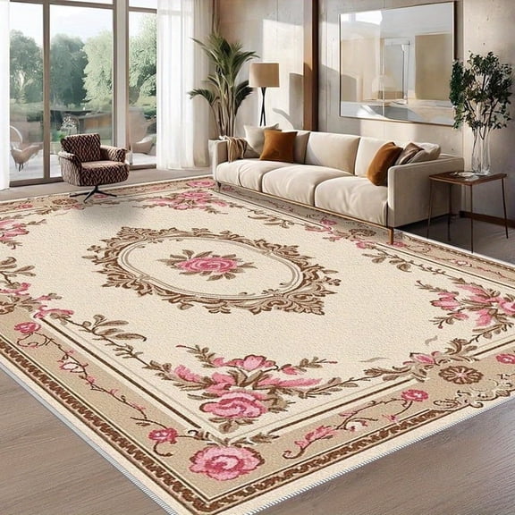 1PC Floral Patterned Area Rug Local Carpet, Lightweight Washable Easy-to-Manage Carpet Mat Festival Gift, Suitable for Living Room, Bedroom, Dining Room, Office, Balcony, Room Accessones