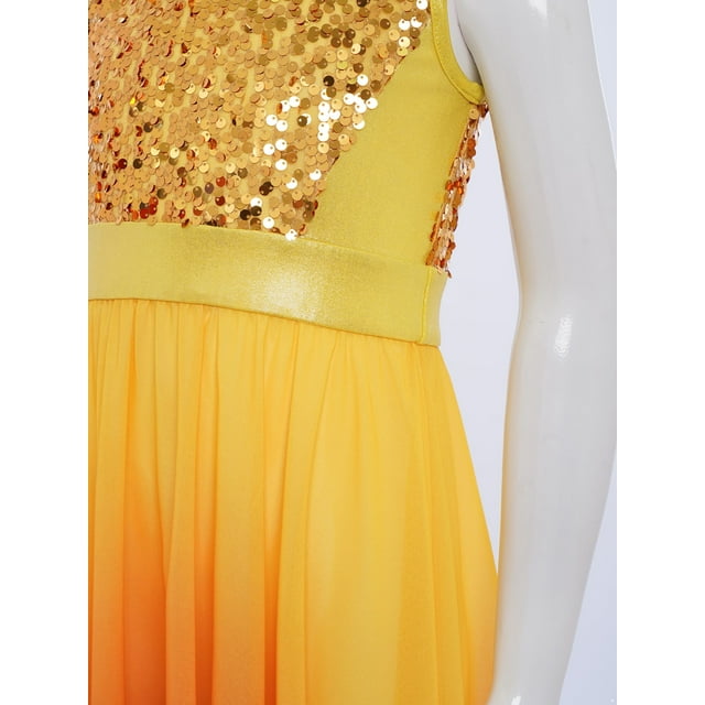 CHICTRY Robe de Danse Sans Manches à Sequins pour Filles, Tunique de Culte Irrégulière pour Église, Doré 14