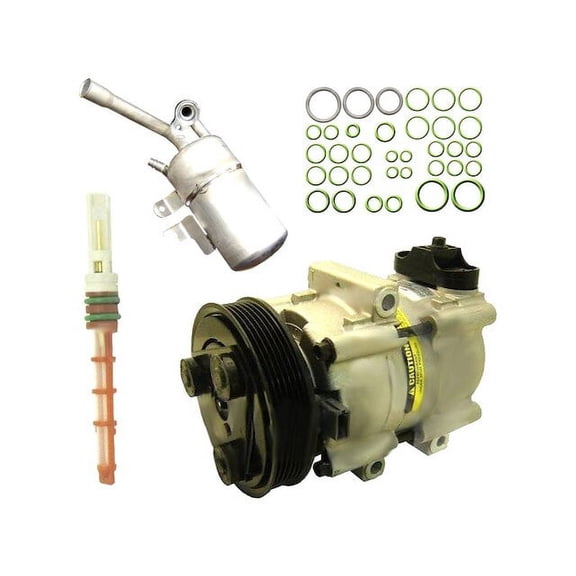 A/C Compressor Kit - FS10 - 6 Groove - with 3/4 Pad Drier, Accumulator / Drier, Front Expansion Valve, and O-ring Seal Kit - Compatible with 2003 - 2007 Ford Focus 2.0L 2.3L 4-Cylinder 2005 2006