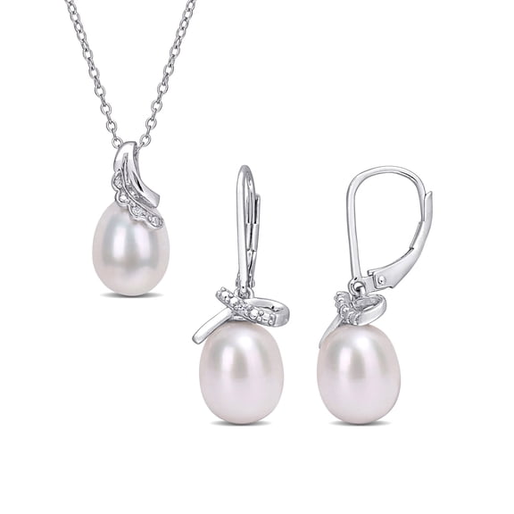 Everly Women's Cultured Pearl and Diamond Sterling Silver Jewelry Set