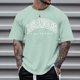thumbnail image 3 of Camiseta de manga corta con estampado de letras y mangas raglán para hombre - Estampado floral de moda, cuello redondo, resistente para uso diario, 3 of 4