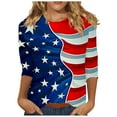 thumbnail image 2 of 4th of July Shirts Red White and Blue Blouse Women Patriotic T Shirts Women Red White and Blue Tops 4th of July Tee Women Independence Day Fashion Printed Round Neck 3/4 Sleeve T-Shirt Top, 2 of 5
