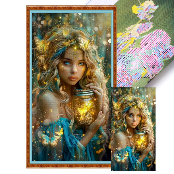 Kit Punto Cruz para Niña Bordado Con Hilo Algodón Ecológico 11CT Arte 40x70cm